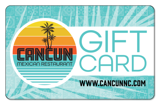 Cancun logo featured next to "Gift Card" text in teal over teal palm leaf background